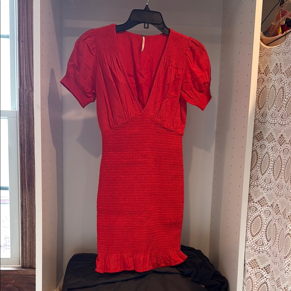Free People Red Ruffled Bodycon Mini Dress